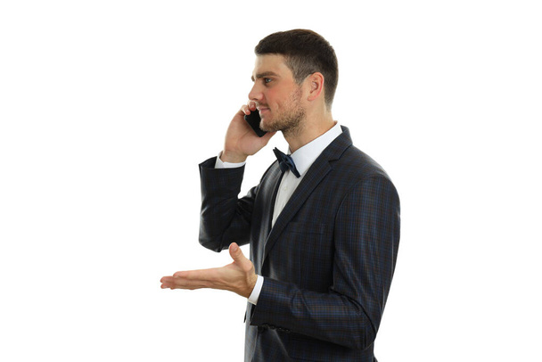 Businessman talking on phone, isolated on white background. - Foto, Imagen
