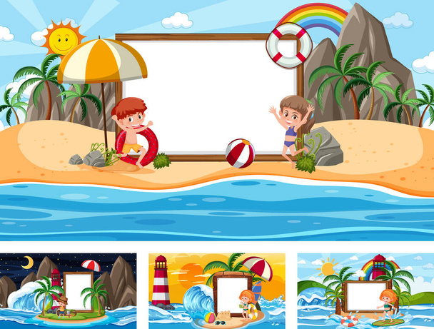 Set von leerem Banner in verschiedenen tropischen Strand Szenen Illustration - Vektor, Bild