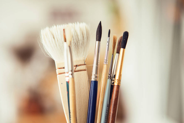Set with paint brushes. Different paint brushes. - Φωτογραφία, εικόνα