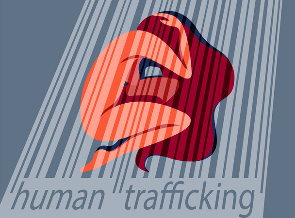 векторное изображение на тему похищения и торговли людьми, насилия в отношении женщин. девушка, лежащая на полу тюрьмы за тюремными барными стойками. - Вектор,изображение