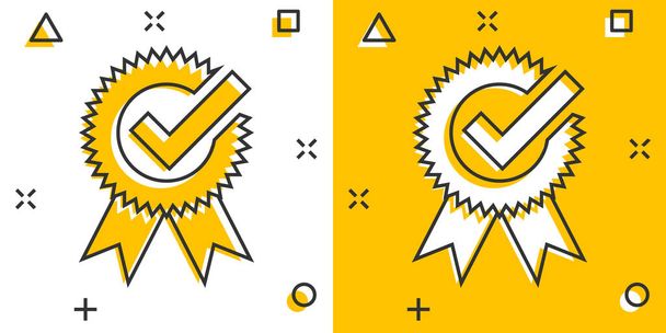 Winner icon in comic style. Rosette award cartoon vector illustration on white isolated background. Medal splash effect business concept. - Vector, Image