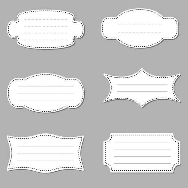A set of white blank frames with lines for writing text, isolated on a gray background, vector, sticker template - Vektor, obrázek