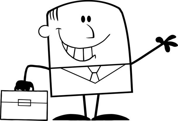 Black And White Smiling Businessman Character Waving - Photo, Image