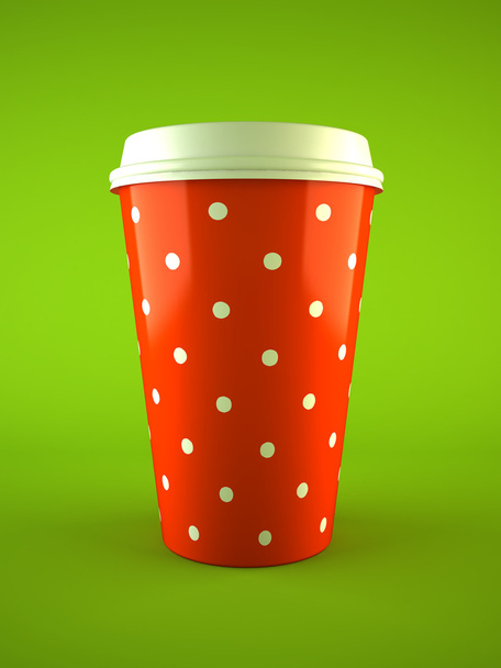 Coffee cup polka dot  isolated on green background - Fotoğraf, Görsel