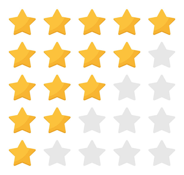 5 rounded star rating in a flat design on a white background. Star rating collection. Vector illustration - Foto, afbeelding