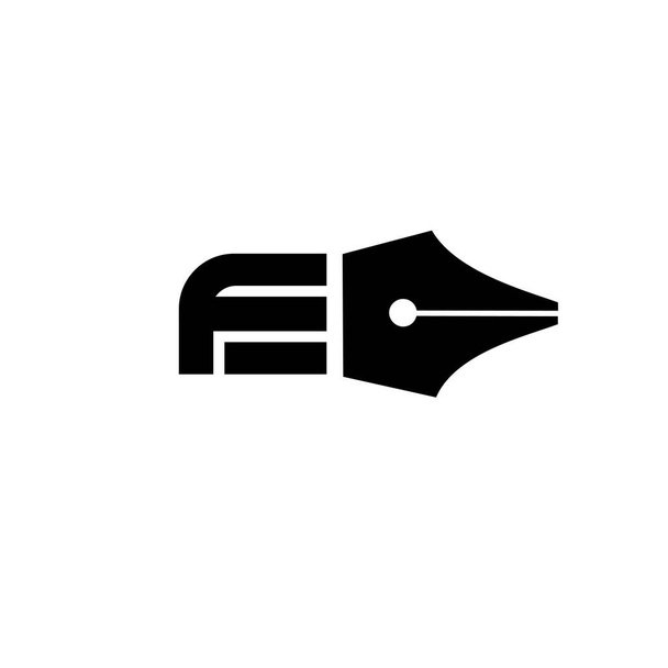 letra inicial F FE EF caneta nib preto vetor logotipo ilustração design isolado fundo - Vetor, Imagem
