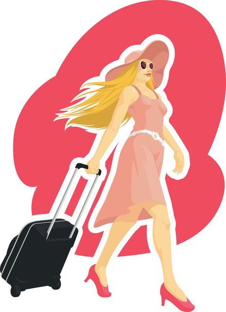 γυναίκα τουρίστας που ταξιδεύει με βαλίτσα - Διάνυσμα, εικόνα