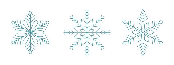 Set of blue snowflakes. Icon logo design. Ice crystal winter symbol. Template for winter design.  - Vector, Image