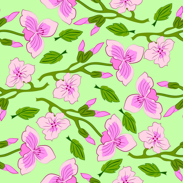 Purple orchids seamless fabric pattern. - Vektör, Görsel