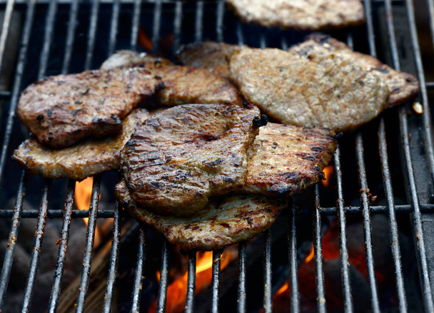 Кусочки жареного мяса на гриле - Фото, изображение