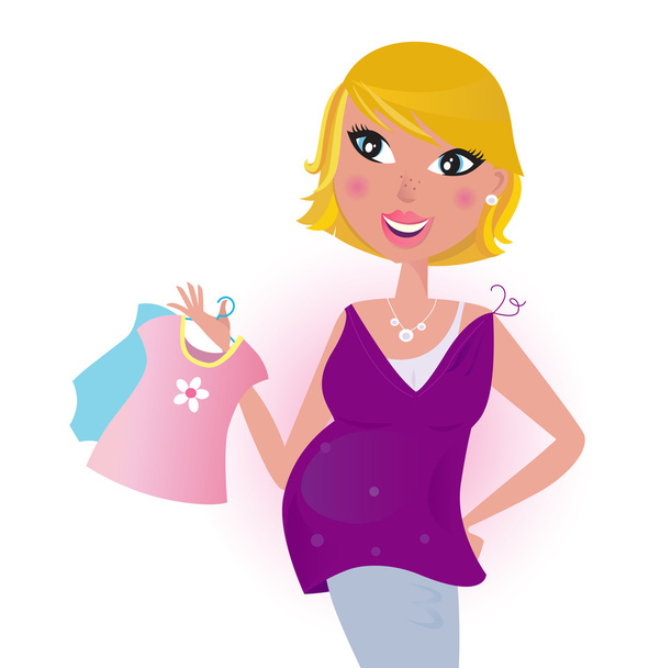 Cute blond hair Mom shopping dress for baby girl / baby boy - Διάνυσμα, εικόνα