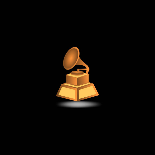 Grammy premio icono vectorial con esquema de color oro y fondo negro. - Vector, Imagen