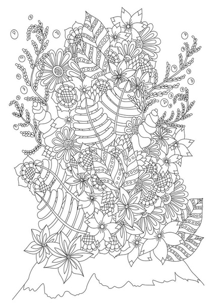 Hand-drawn floral coloring page - Вектор,изображение