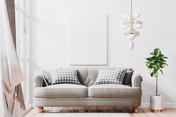 Canvas frame in modern living room interior mockup - Photo, Image