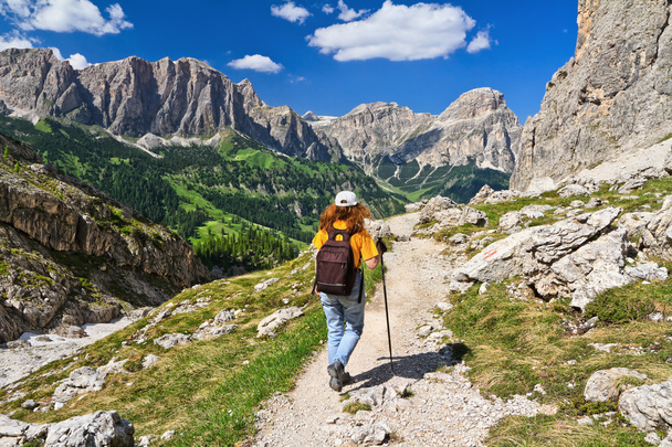 Dolomiti - hiker in Badia Valley - Photo, Image