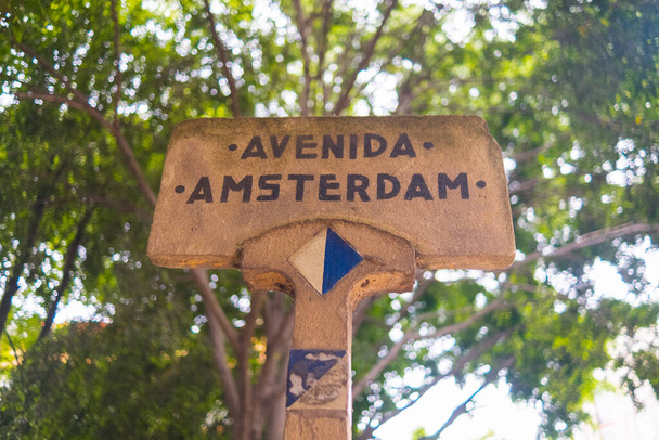 Amsterdam sugárúti jel elmosódott fa, mint a háttér - Fotó, kép