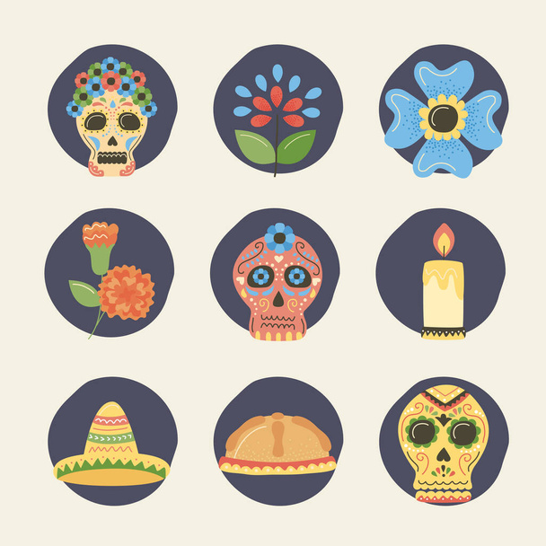 icons mexican day of dead - Vector, Image