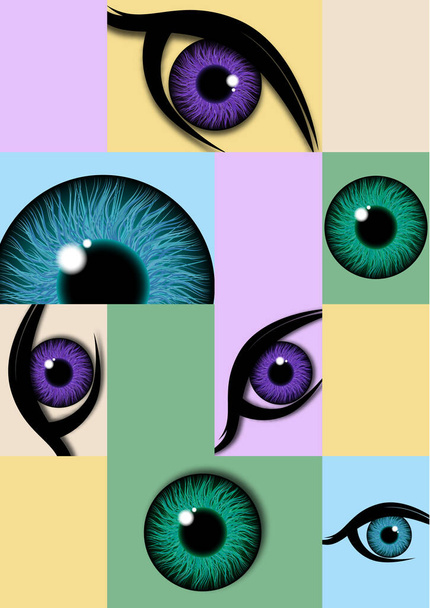 Luminoso banner geometrico. Occhio, pupilla, vedi. Design creativo per banner, volantino Illustrazione vettoriale - Vettoriali, immagini