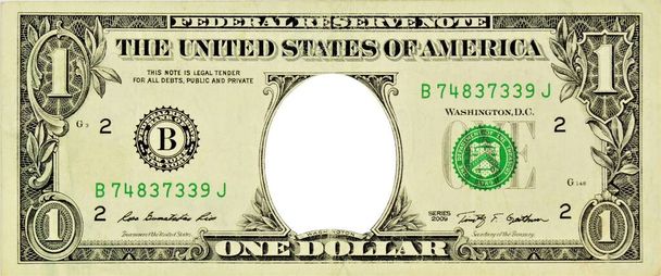 Um dólar americano com um espaço vazio sem retrato. Fundo do quadro, modelo para o projeto da foto. - Foto, Imagem