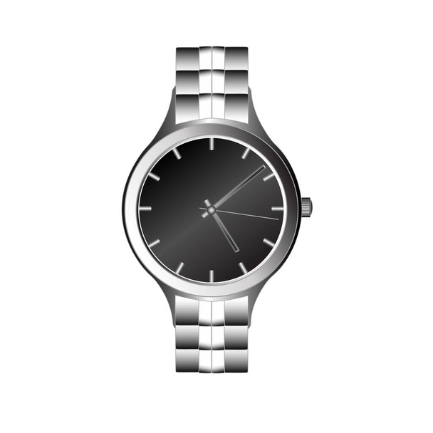Wrist watch with black dial and metal case - Vector, afbeelding