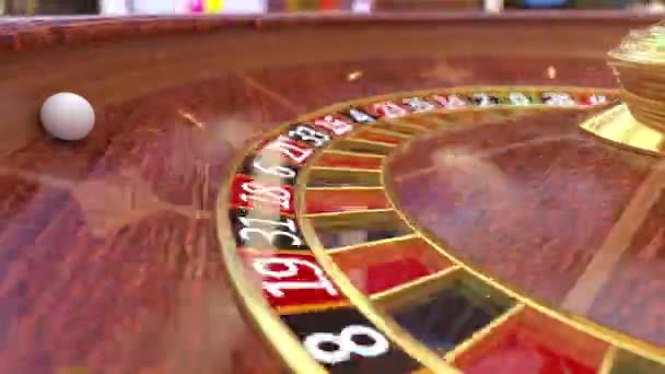 Punto de vista de cerca girando mesa de ruleta de casino con bola de ruleta 3d - Metraje, vídeo