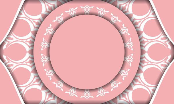 Baner of pink color with abstract white ornament for design under your text - Вектор, зображення