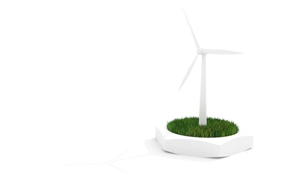 Green meadow in nut with wind turbine generating electricity - Φωτογραφία, εικόνα