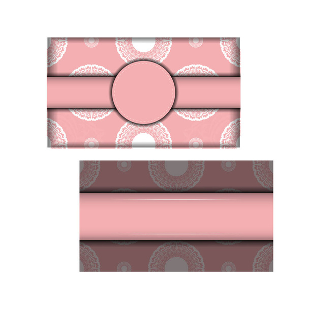 Wenskaart in roze met Grieks wit patroon voor uw ontwerp. - Vector, afbeelding