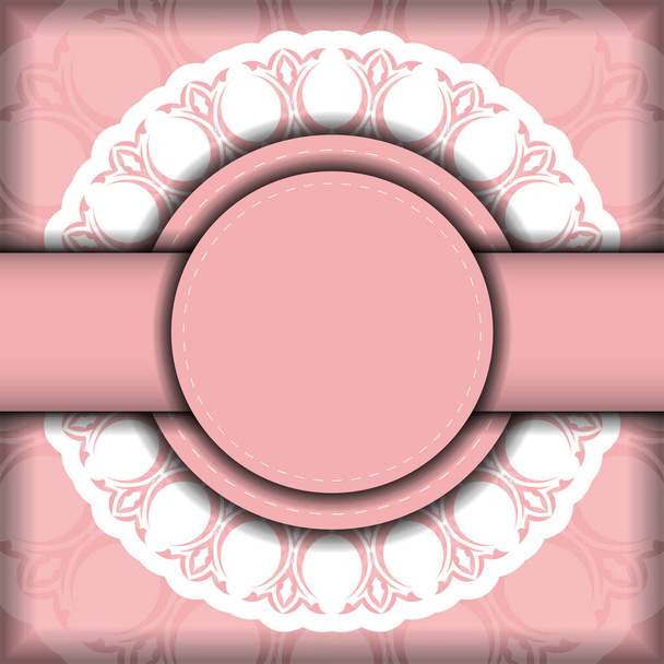 Folleto de felicitación en color rosa con un mandala en adorno blanco está listo para imprimir. - Vector, Imagen