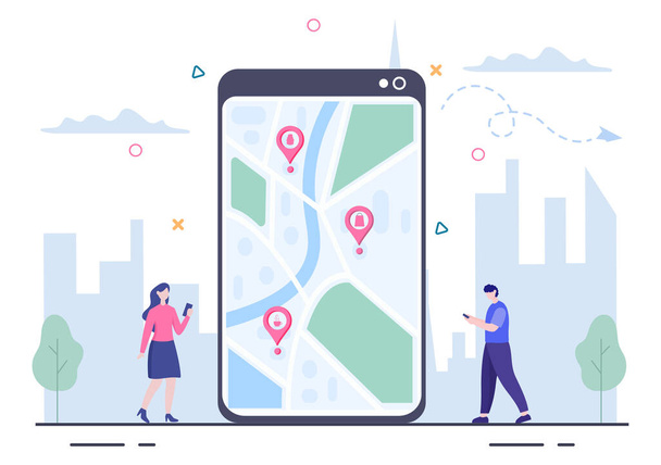 GPS Navigation Map and Compass on Location Search Application Shows the Position or Route you are Going. Background Vector Illustration - Vektör, Görsel