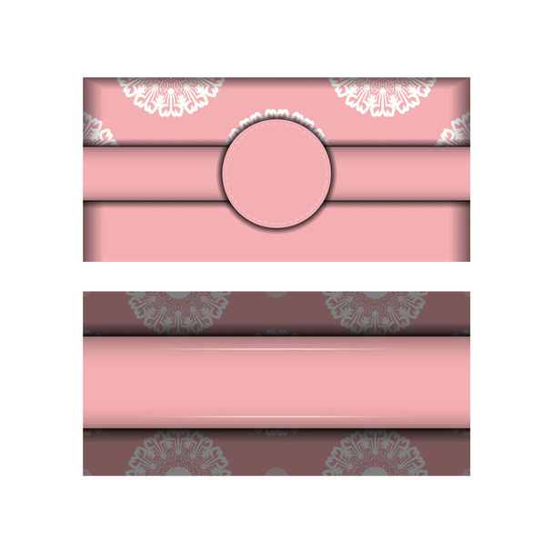Ροζ χρώμα χαιρετισμός φυλλάδιο με vintage λευκό στολίδι για το εμπορικό σήμα σας. - Διάνυσμα, εικόνα