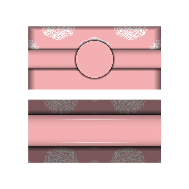 Sjabloon Briefkaart in roze kleur met vintage wit ornament voor uw felicitaties. - Vector, afbeelding