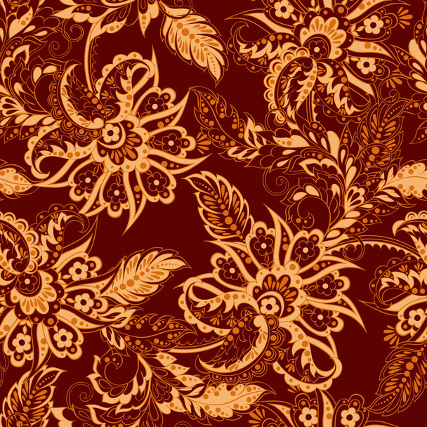 floral seamless pattern in batik style. vector background - Vettoriali, immagini