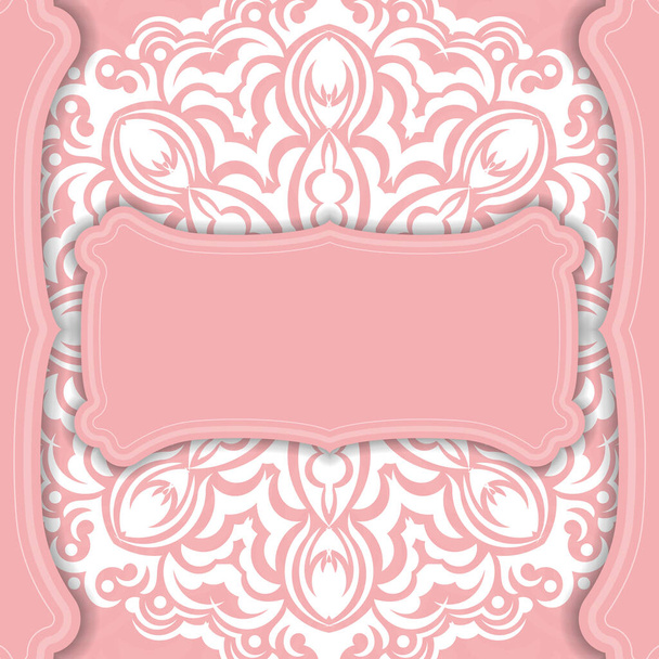 Шаблон розового баннера с роскошными белыми орнаментами и место для текста - Вектор,изображение