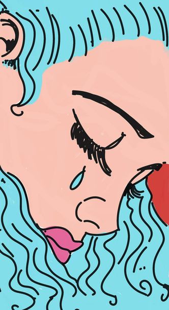 Woman portrait hand drawn illustration erotic colored with bright colorsinvitation, party, birthday vintage, pop artcartoon, - Фото, изображение