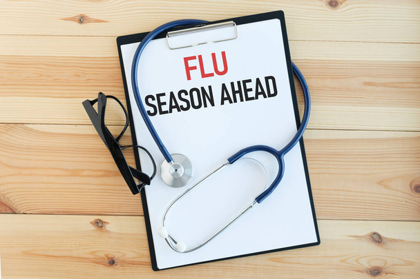 Concept words Flu season ahead. Medical and Coronavirus COVID-19 protection concept. - Φωτογραφία, εικόνα