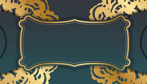 Green gradient background with greek gold pattern for design under your logo or text - Vektor, obrázek