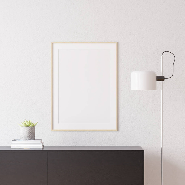 Poster Frame Mockup s moderní výzdobou nábytku - 3D ilustrace, 3D vykreslení - Fotografie, Obrázek