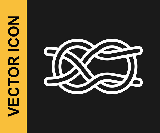 White line Nautical rope knots icon isolated on black background. Rope tied in a knot. Vector - Vector, Image