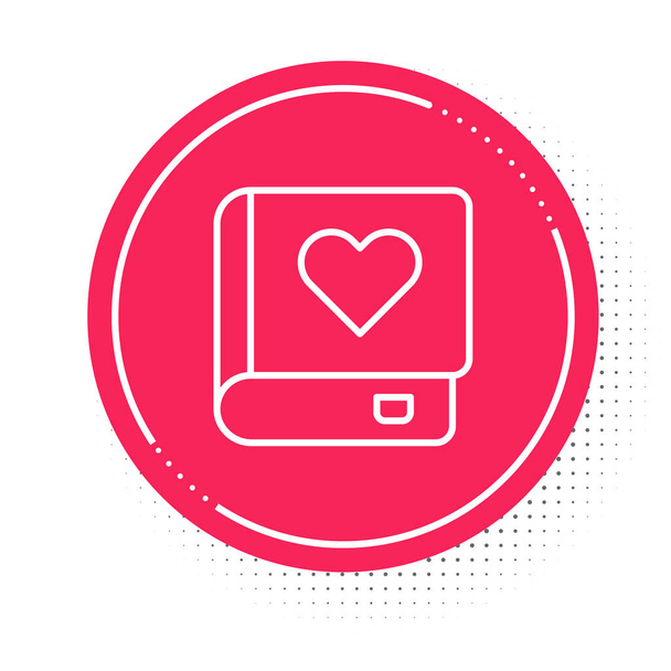 White line Romance book icon isolated on white background. Red circle button. Vector - Vector, Image