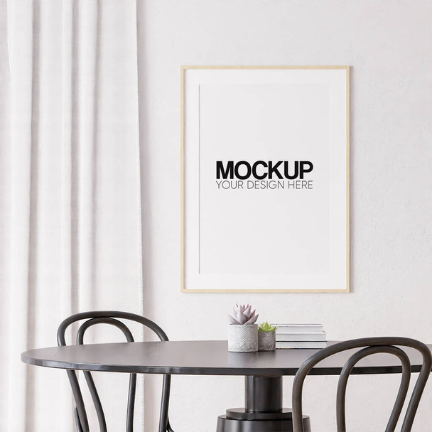 Interior Poster Frame Mockup with Modern Furniture Decoration - 3d Illustration, 3d Render - Photo, image