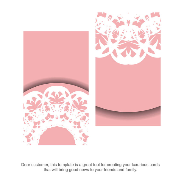 Modello di biglietto da visita di colore rosa con ornamento bianco astratto per la tua personalità. - Vettoriali, immagini