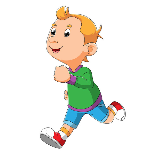 The cool boy is running with the happy face of illustration - Vector, Imagen