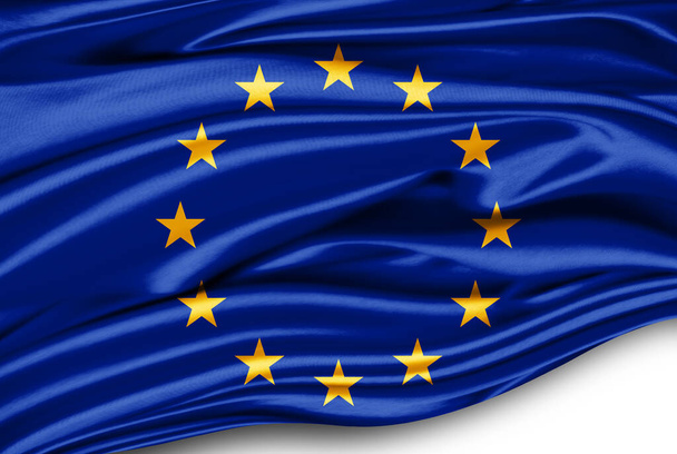 Europe union flag on silk - Fotoğraf, Görsel