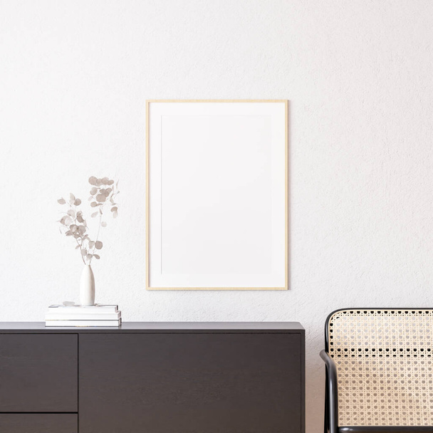 Interior Poster Frame Mockup with Modern Furniture Decoration - 3d Illustration, 3d Render - Valokuva, kuva