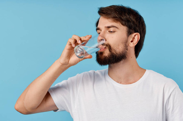 bearded man drinking water isolated background - Fotoğraf, Görsel