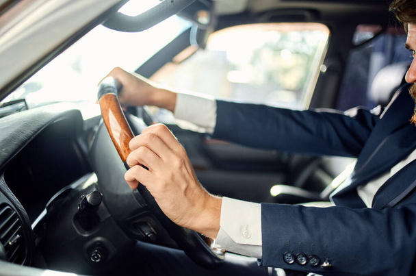 businessmen Driving a car trip luxury lifestyle communication by phone - Φωτογραφία, εικόνα