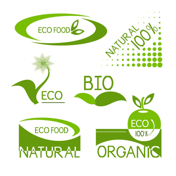 Eco food. Logo, logo, sticker. Set. On a white background - Vektor, obrázek