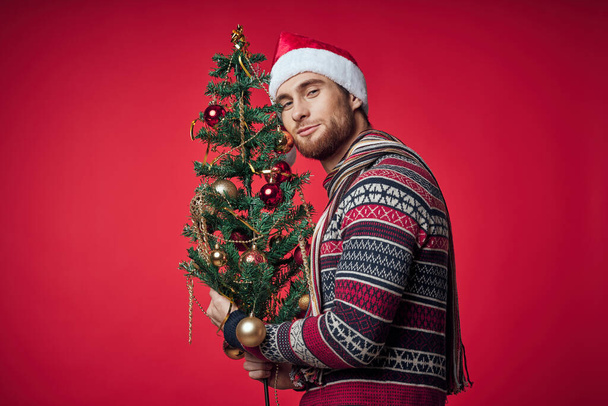 funny man christmas hat holiday christmas tree decoration - Photo, Image