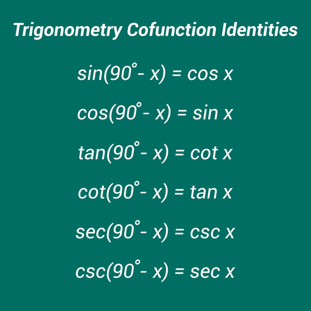 identidades de cofunção trigonométrica em matemática - Vetor, Imagem